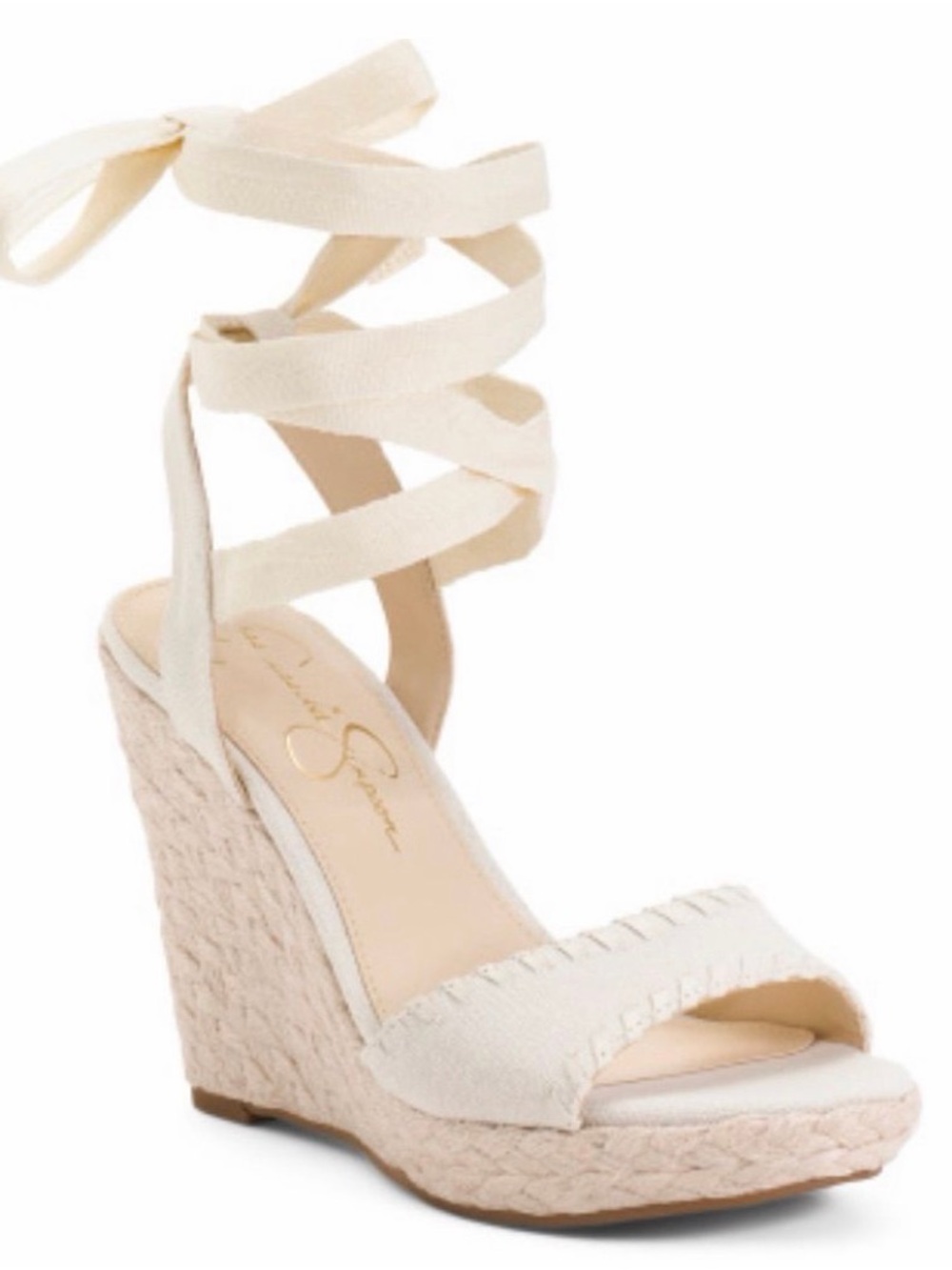 Jessica Simpson Cream Espadrille Wedge Ankle-Tie Sandals